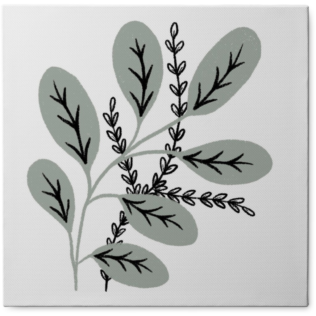 Minimalist Sprig - Gray on White Photo Tile, Canvas, 8x8, Gray