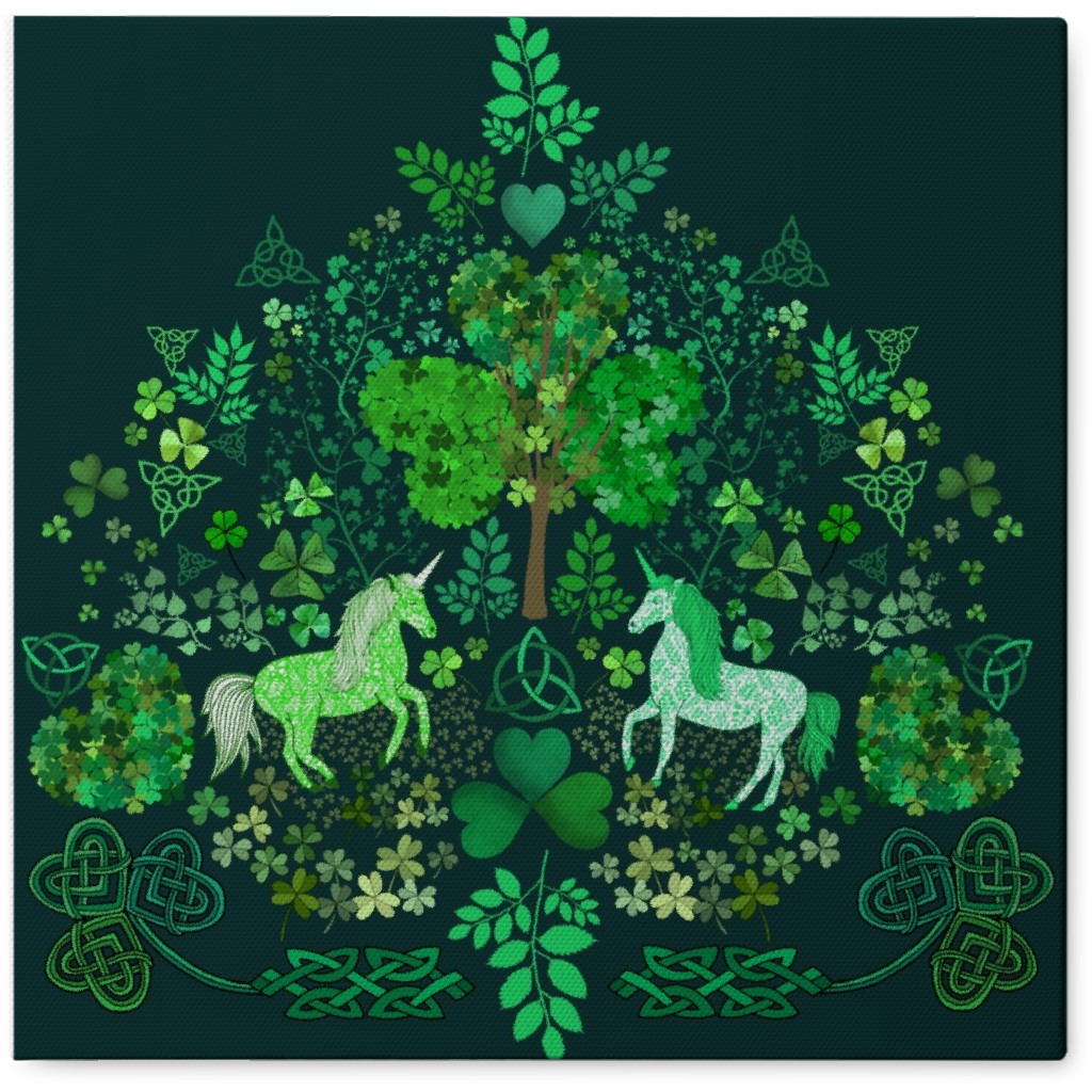 Irish Unicorns in the Celtic Woods - Green Photo Tile, Canvas, 8x8, Green