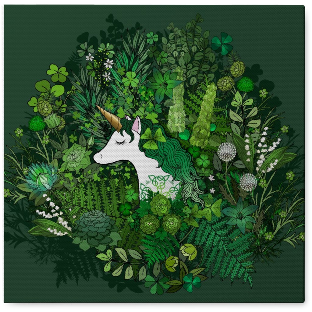 Irish Unicorn in a Garden - Green Photo Tile, Canvas, 8x8, Green