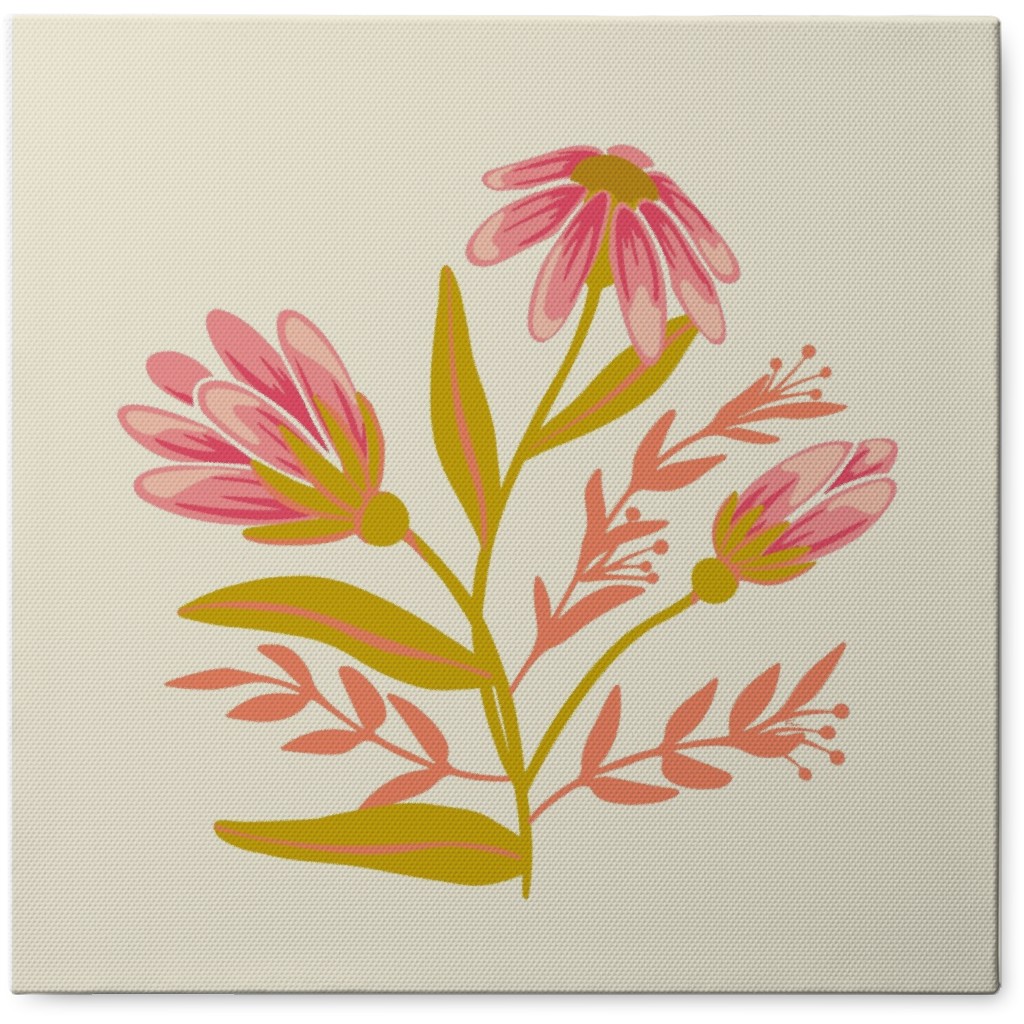 Simple Flowers - Pink Photo Tile, Canvas, 8x8, Pink