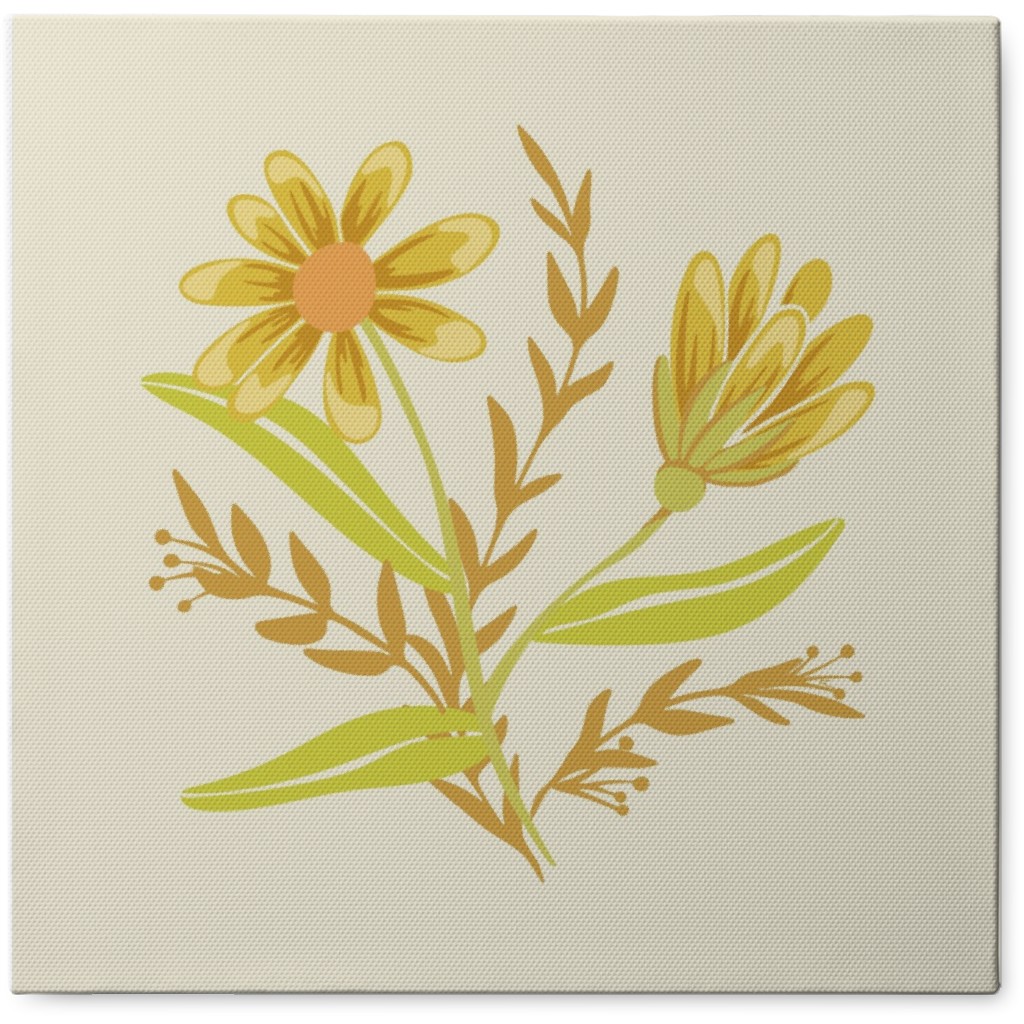 Simple Flowers - Yellow Photo Tile, Canvas, 8x8, Yellow