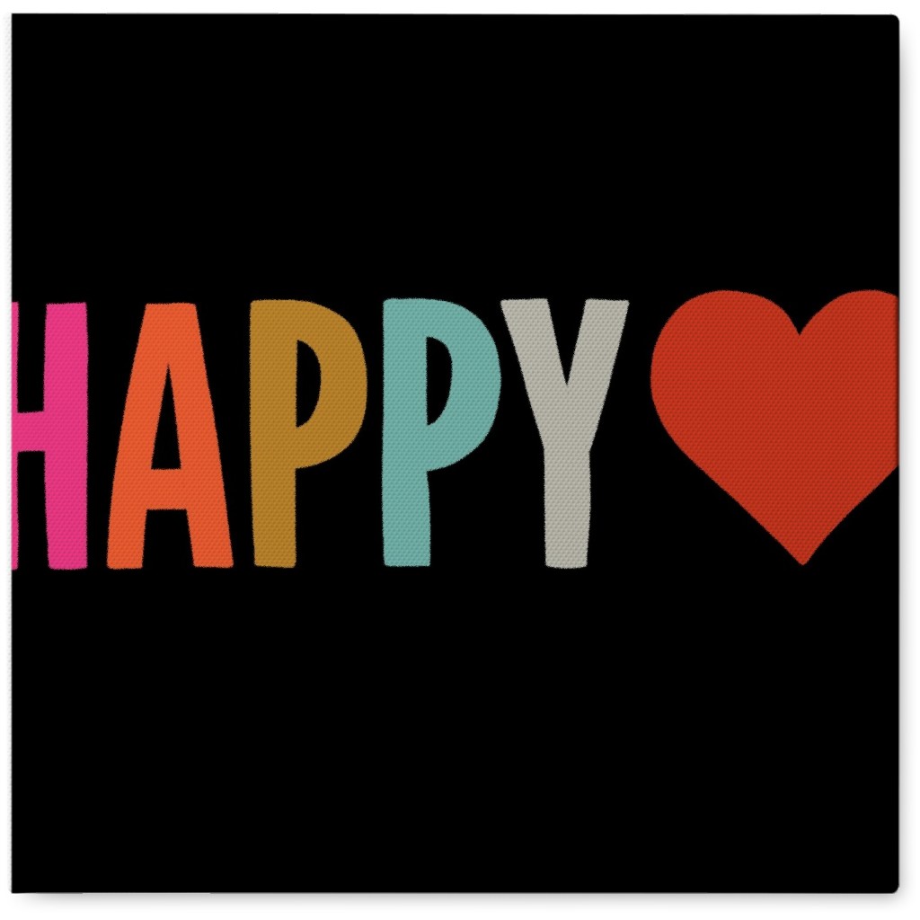 Happy Heart - Multi on Black Photo Tile, Canvas, 8x8, Multicolor