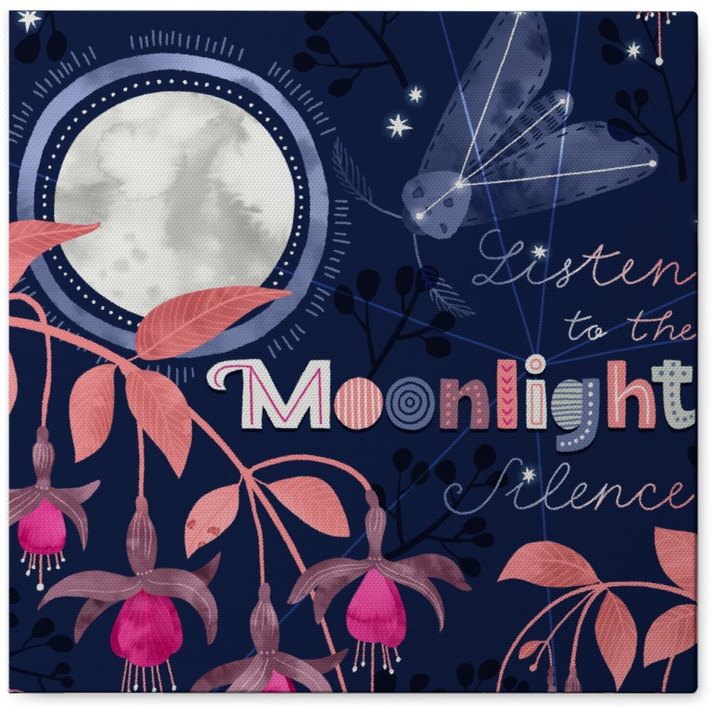 Moonlight Silence Quote - Blue Photo Tile, Canvas, 8x8, Blue