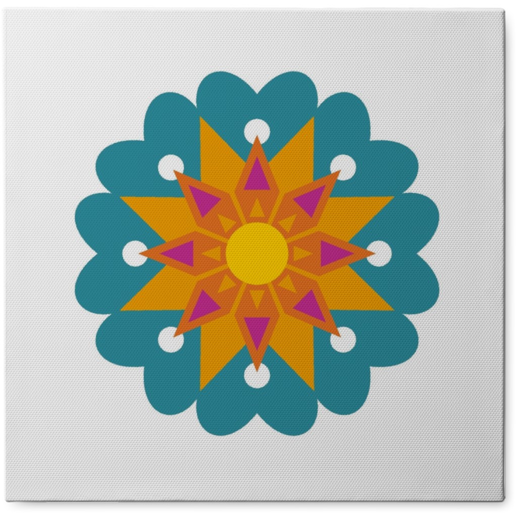 Scandi Flower - Teal and Orange Photo Tile, Canvas, 8x8, Blue