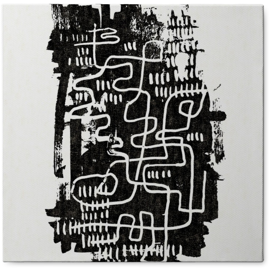 Inky Explorations - Black and White Photo Tile, Canvas, 8x8, Black