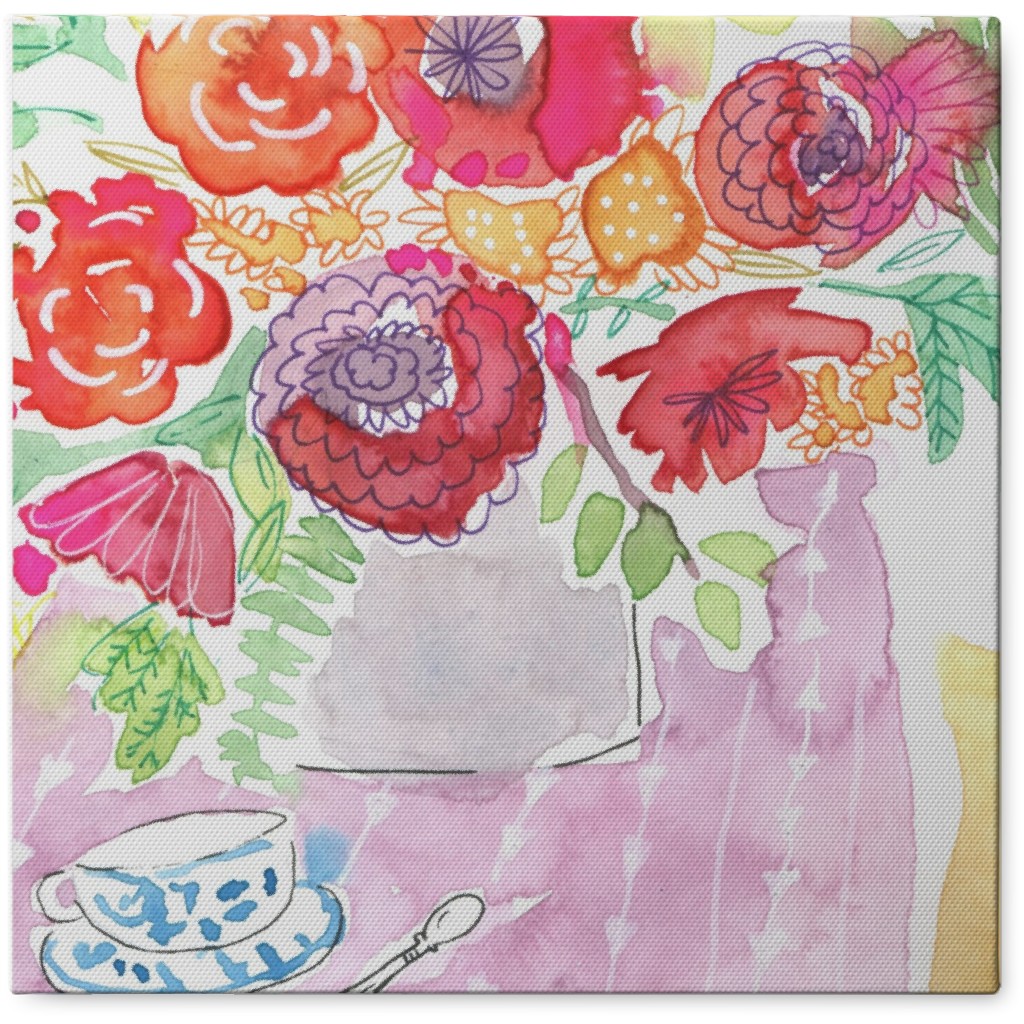 Flower and Tea - Multi Photo Tile, Canvas, 8x8, Pink