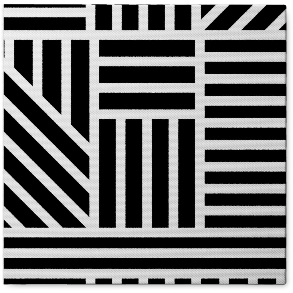 Geometric Lines - Black and White Photo Tile, Canvas, 8x8, Black