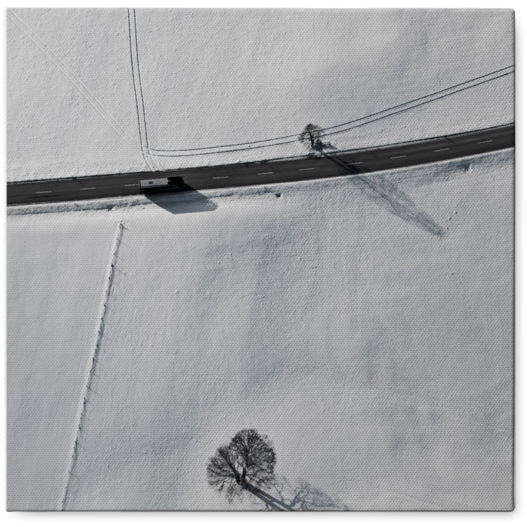Winter Road Photo Tile, Canvas, 8x8, White