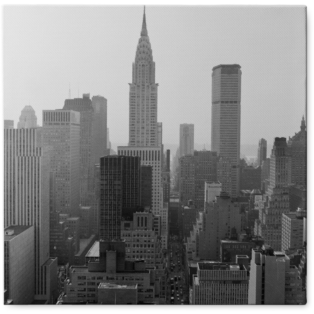 Hazy New York Skyline Photo Tile, Canvas, 8x8, Gray