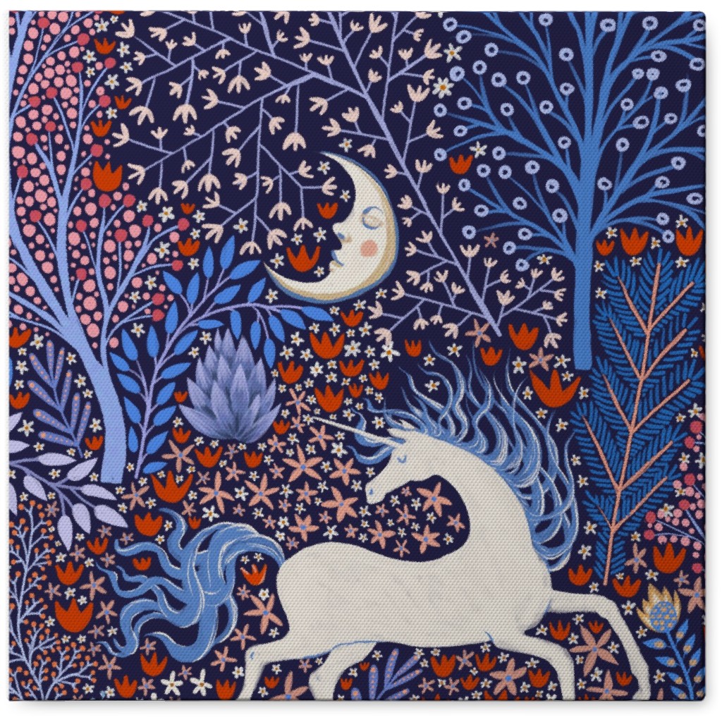 Unicorn in Nocturnal Forest - Purple Photo Tile, Canvas, 8x8, Purple