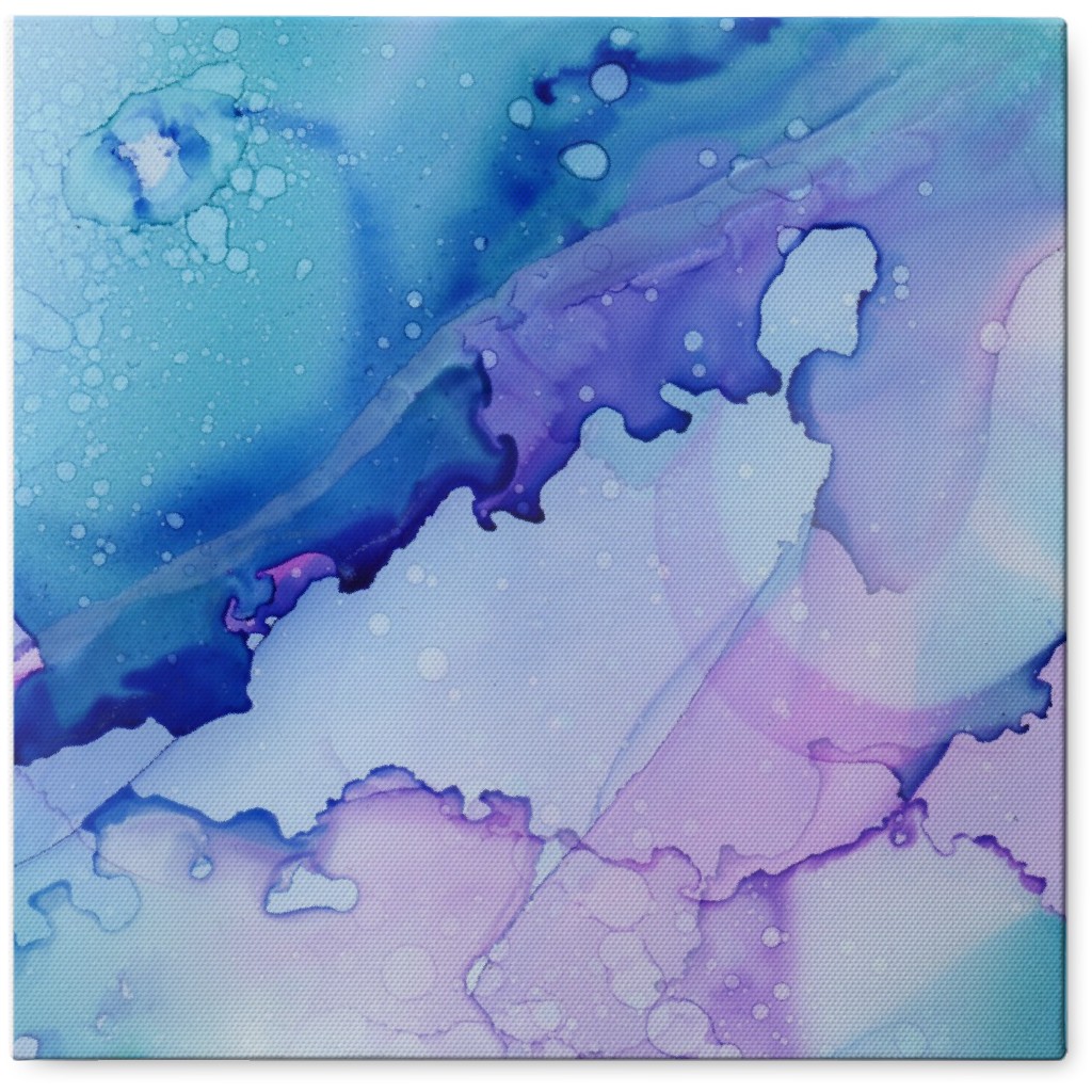Watercolor Waves - Blue and Purple Photo Tile, Canvas, 8x8, Blue