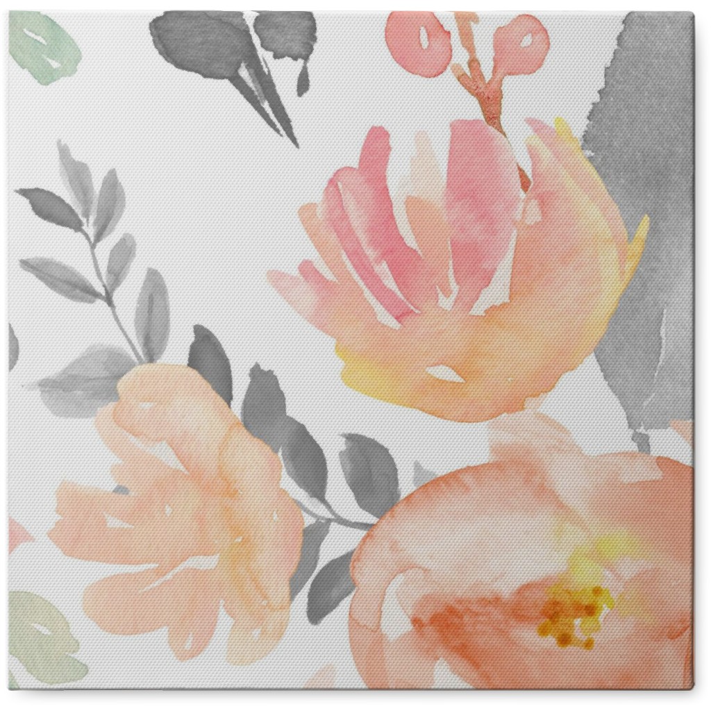 Watercolor Florals Photo Tile, Canvas, 8x8, Orange