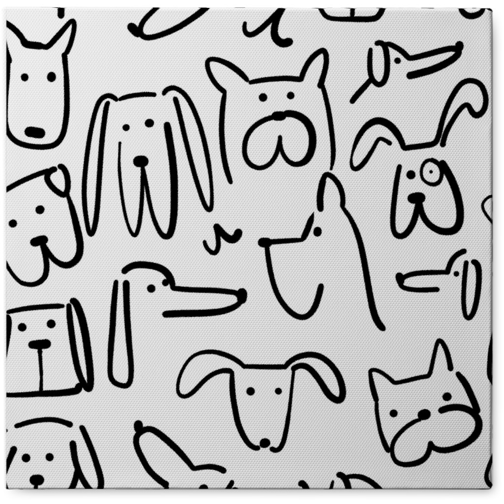 Playful Pups - Black and White Photo Tile, Canvas, 8x8, White