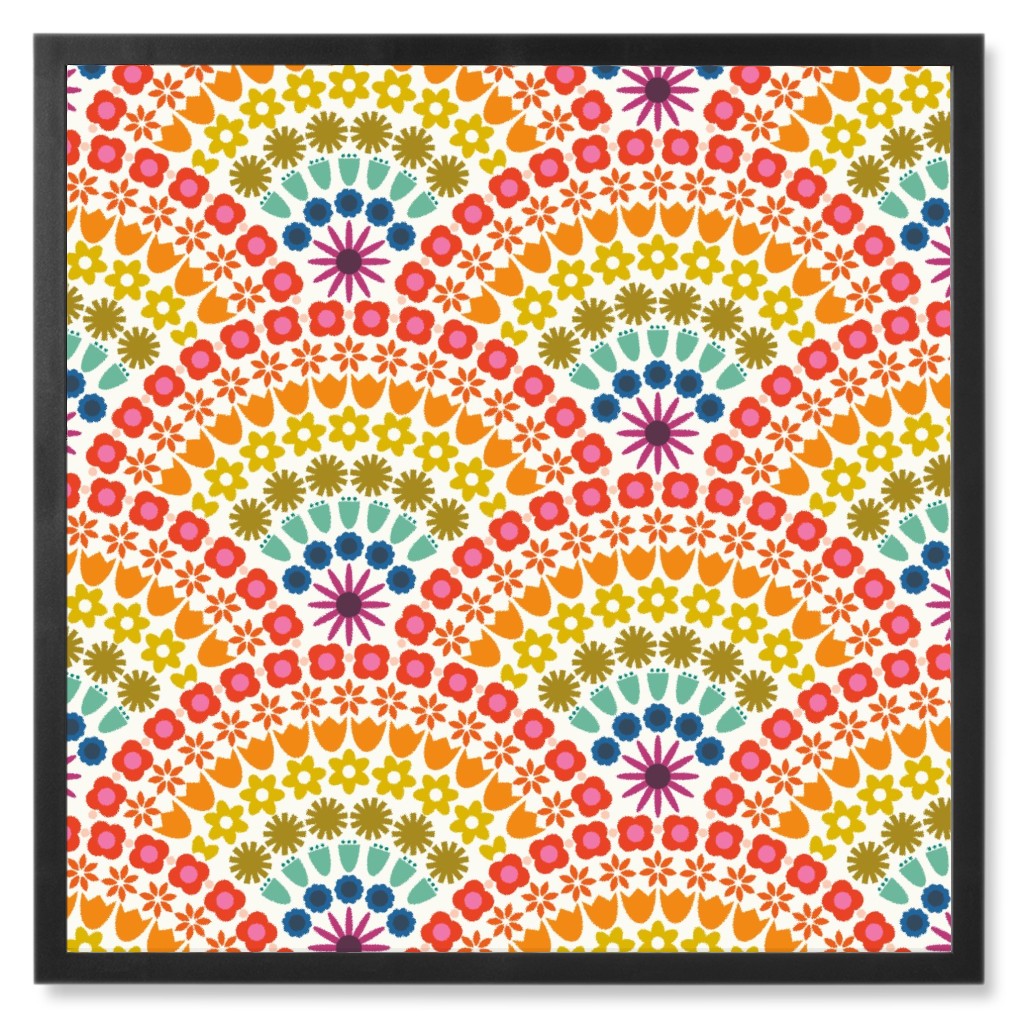 Rainbow Flower Scallops - Multi Photo Tile, Black, Framed, 8x8, Multicolor