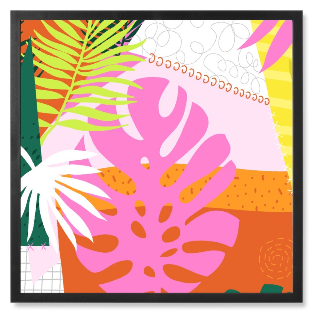 Palm Leaves Patchwork Summer Collage - Multi Photo Tile, Black, Framed, 8x8, Multicolor