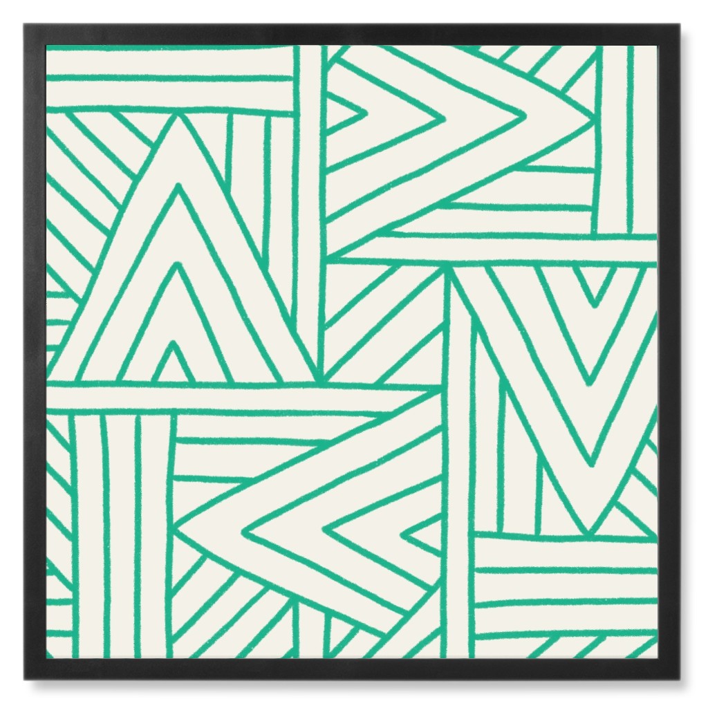 Angles - Green & White Photo Tile, Black, Framed, 8x8, Green