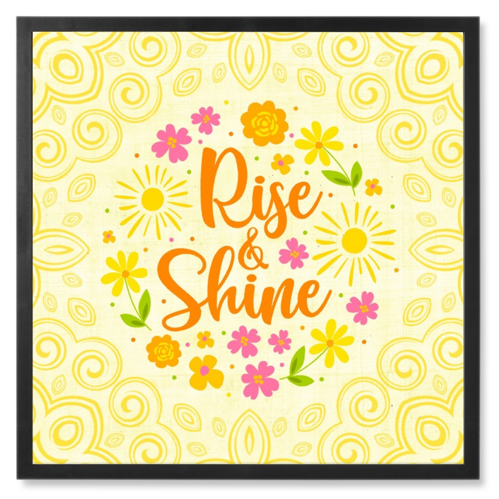 Rise and Shine Spring Floral - Yellow Photo Tile, Black, Framed, 8x8, Yellow