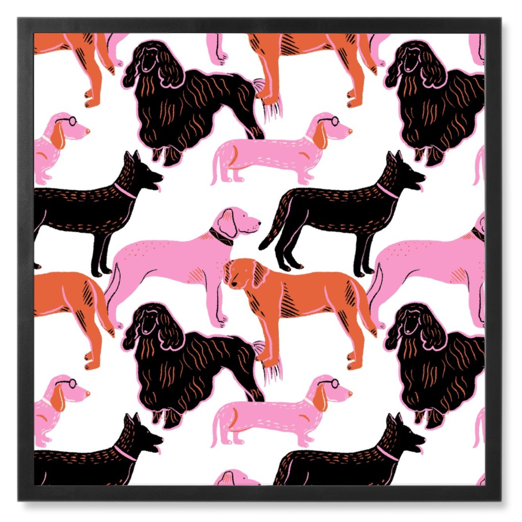 Goofy Dog Friends Photo Tile, Black, Framed, 8x8, White, White