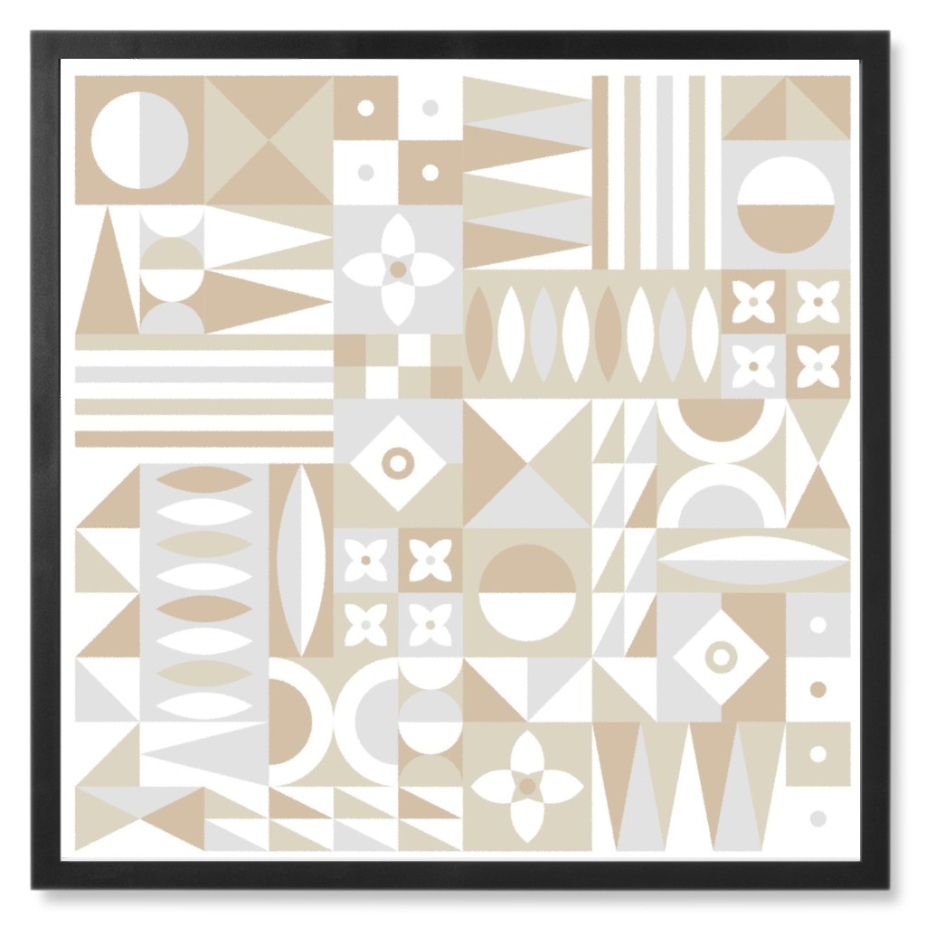 Modern Blocks Photo Tile, Black, Framed, 8x8, Beige, Pearl