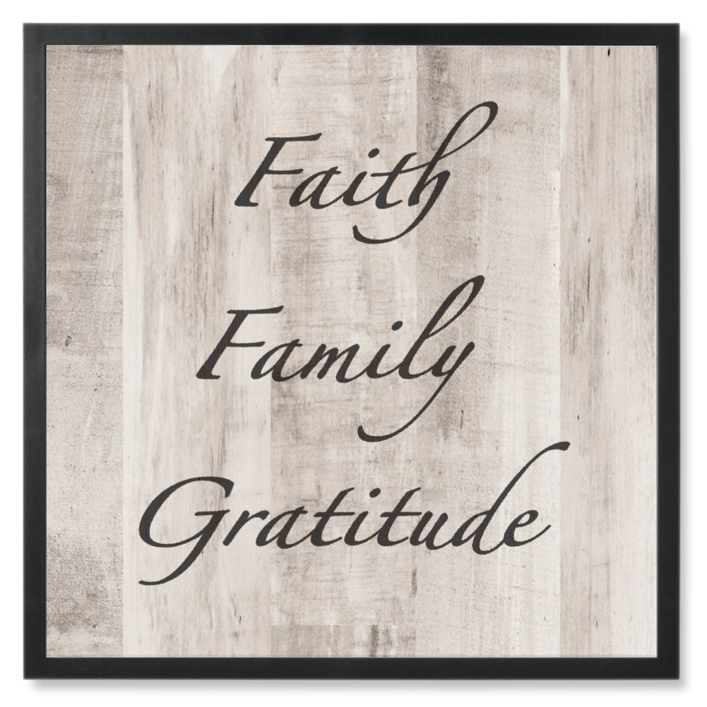 Faith, Family, Gratitude - Wood Photo Tile, Black, Framed, 8x8, Brown