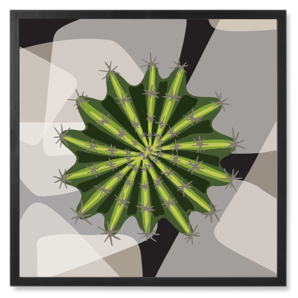 Modern Cactus - Green on Neutral Photo Tile, Black, Framed, 8x8, Green