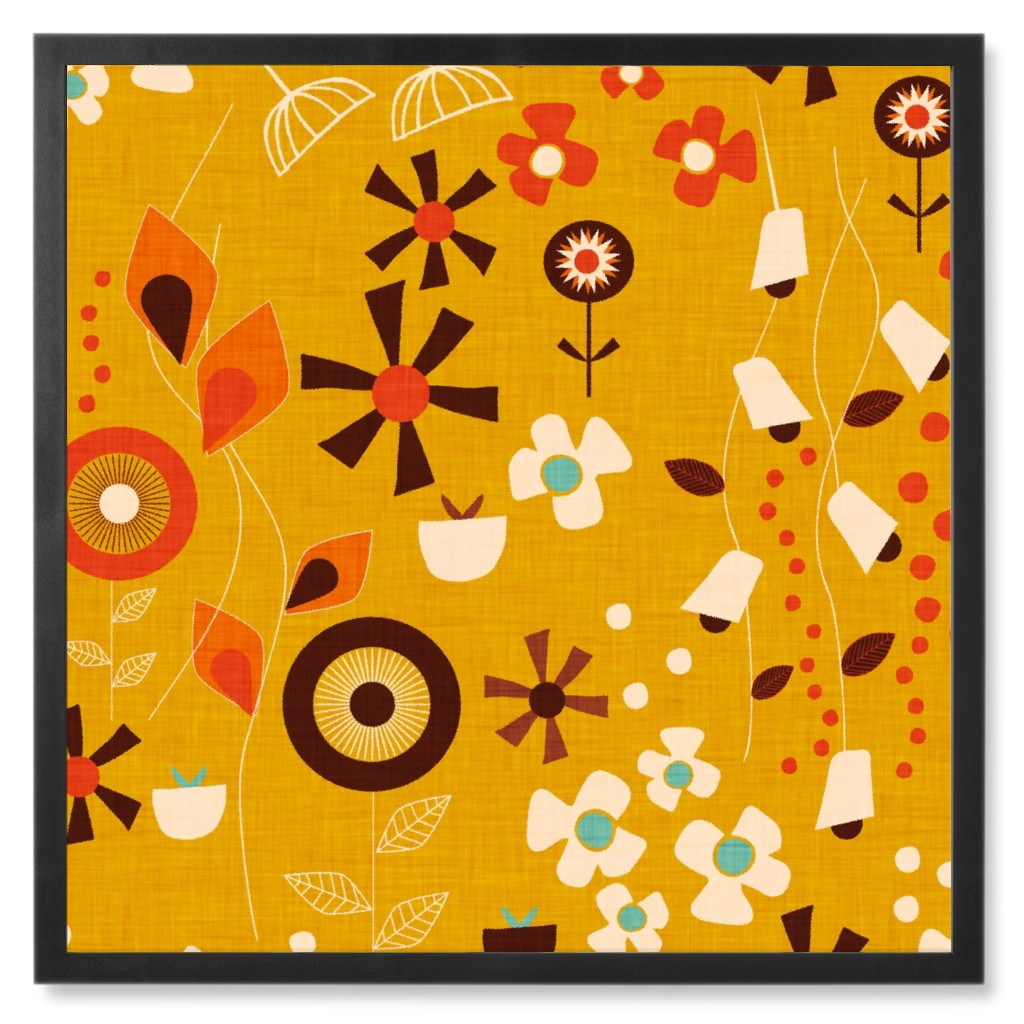 Retro Meadow Photo Tile, Black, Framed, 8x8, Orange, Amber