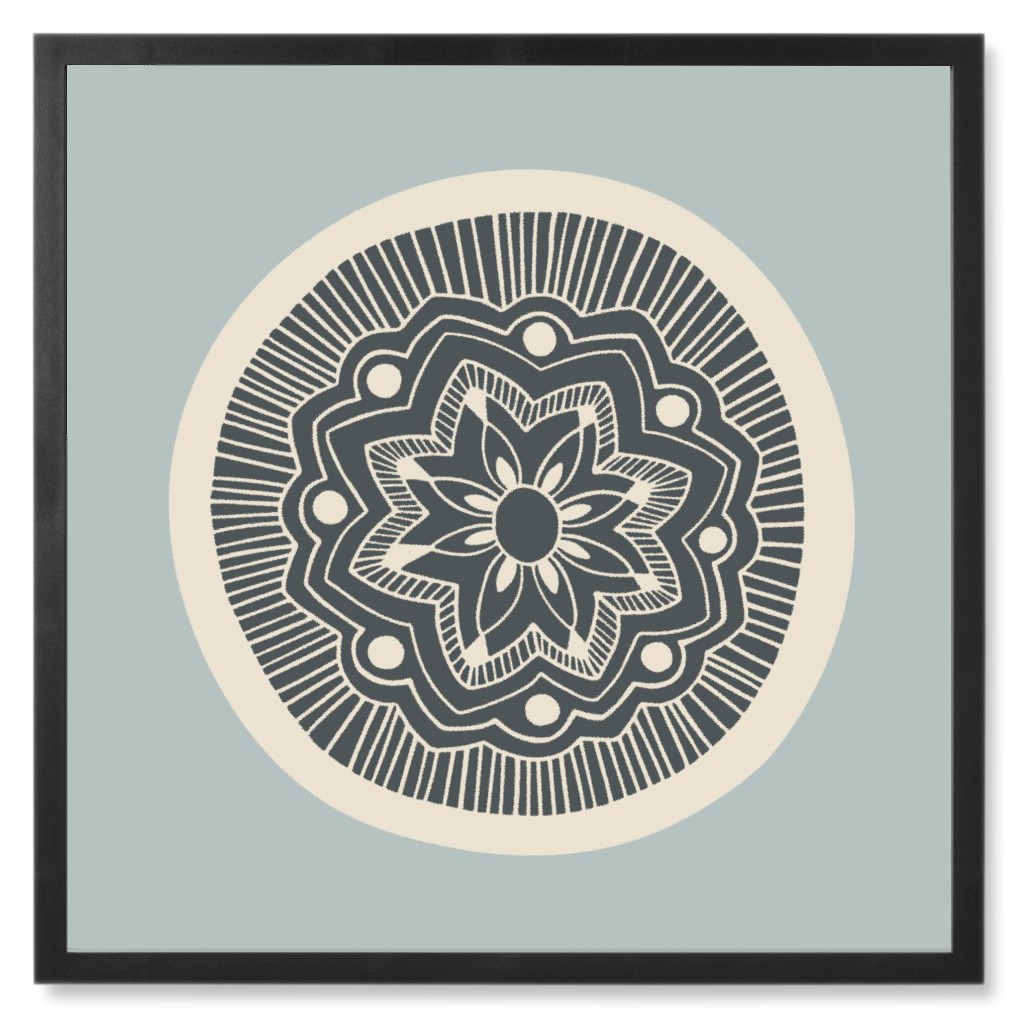 Woodcut Mandala Iii Photo Tile, Black, Framed, 8x8, Blue, Cool Gray