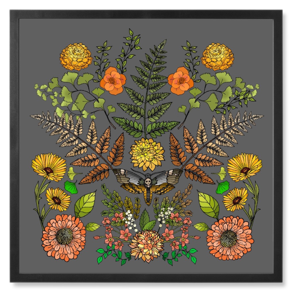 Boho Garden - Multi on Dark Photo Tile, Black, Framed, 8x8, Brown, Brown