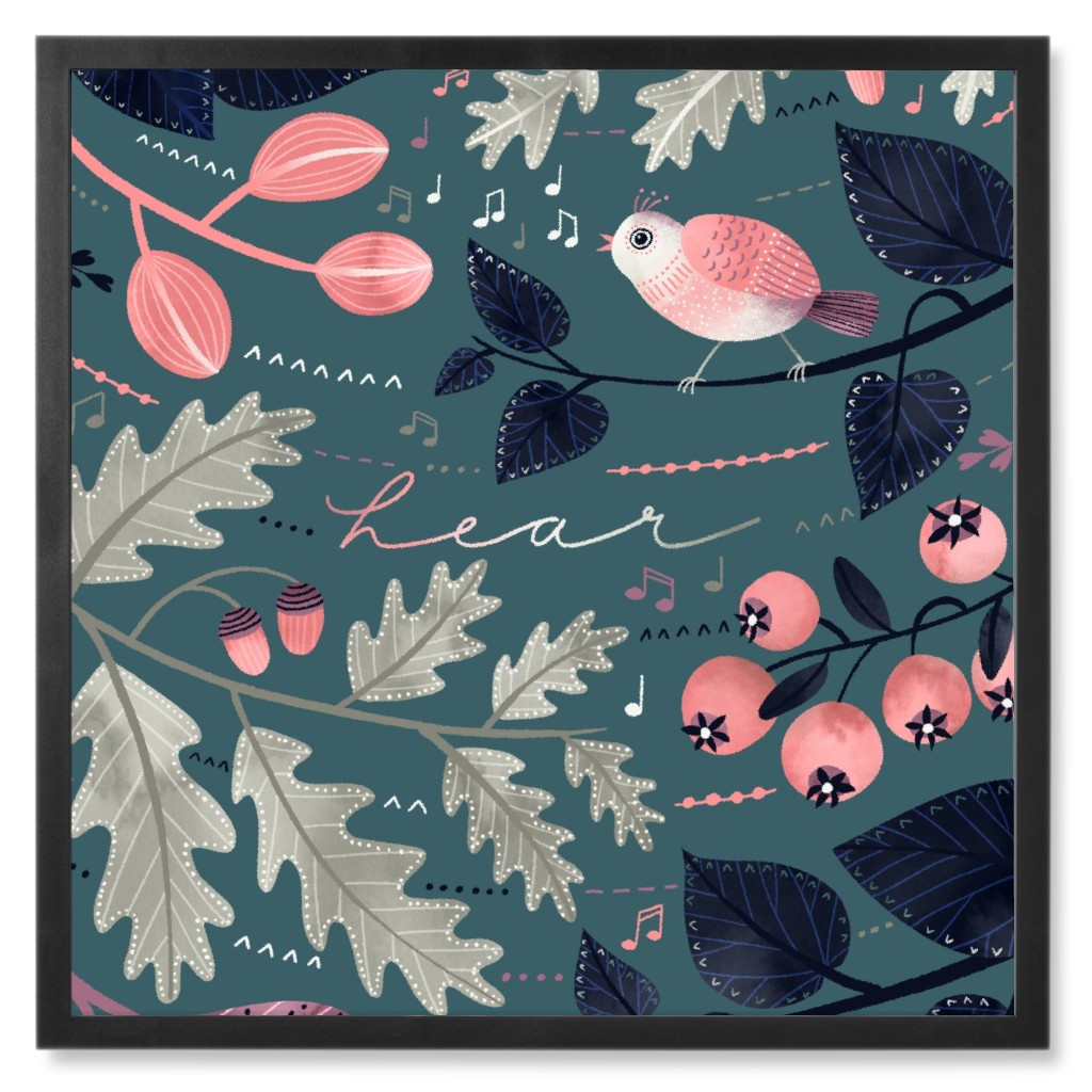 Hear the Forest - Green Photo Tile, Black, Framed, 8x8, Multicolor