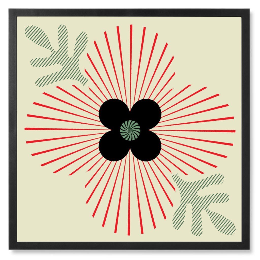 Abstract Poppy - Red on Beige Photo Tile, Black, Framed, 8x8, Red, Red