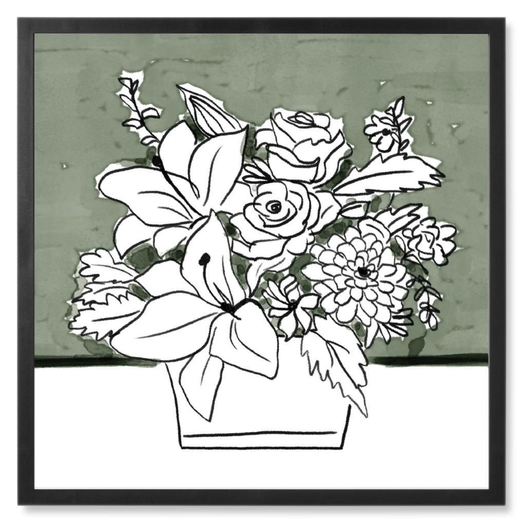 Centerpiece Sketch - Green Photo Tile, Black, Framed, 8x8, Green