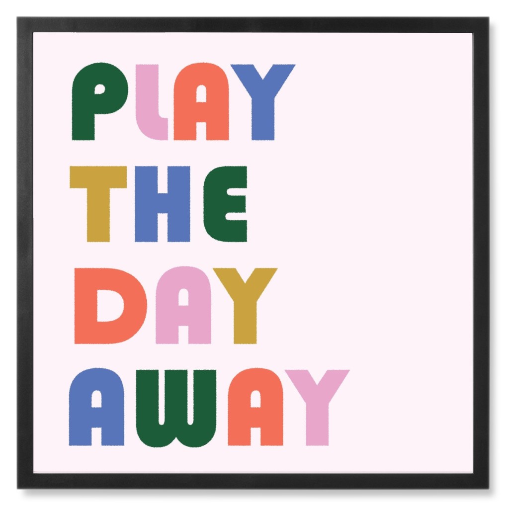 Play the Day Away - Multi on Pink Photo Tile, Black, Framed, 8x8, Multicolor