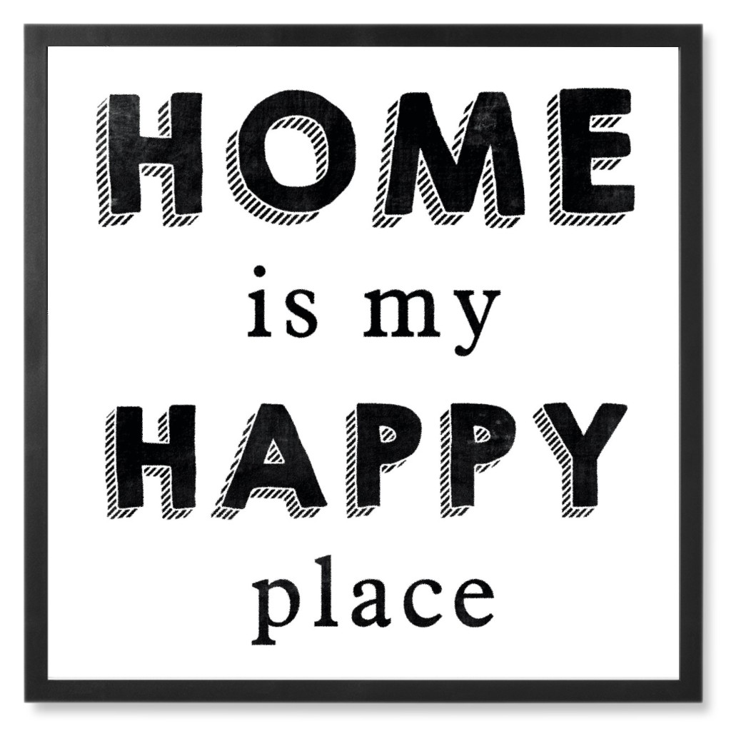 Home Is My Happy Place Photo Tile, Black, Framed, 8x8, White, White