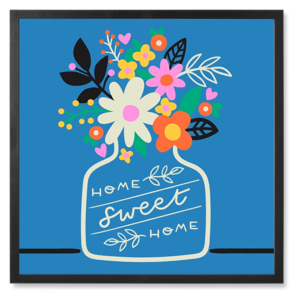 Home Sweet Home - Multi on Blue Photo Tile, Black, Framed, 8x8, Blue