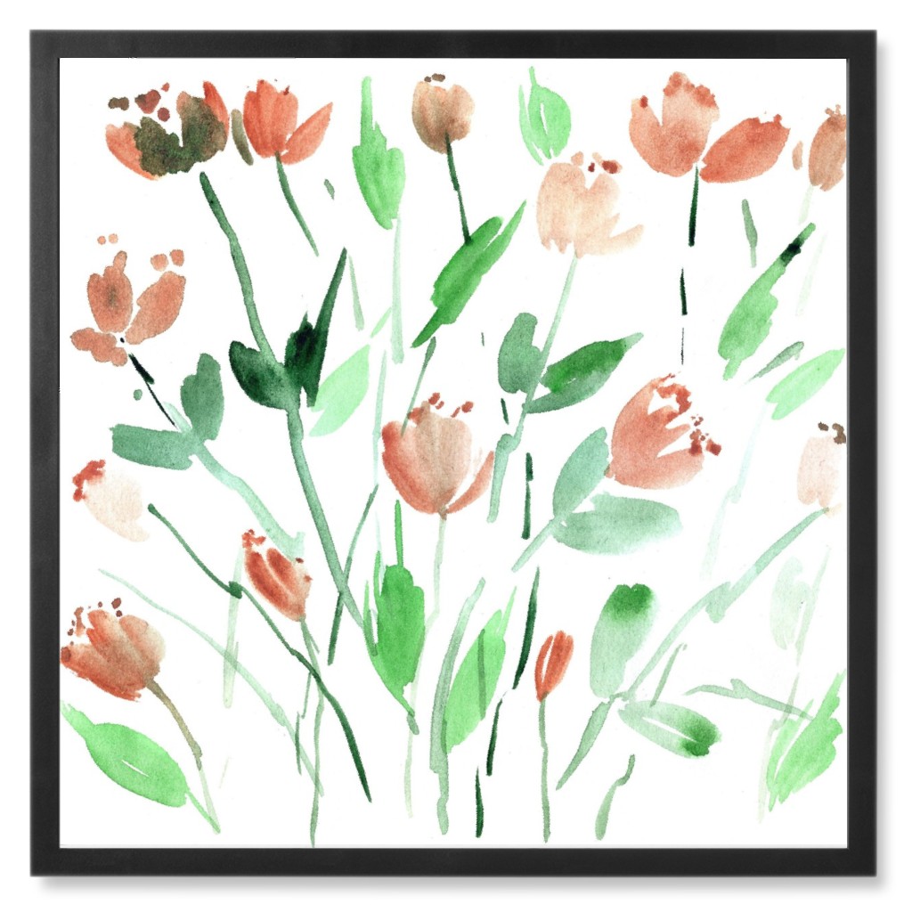 Midsummer Bloom in Italy Photo Tile, Black, Framed, 8x8, Orange, Peach