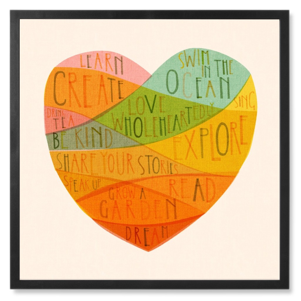 Wholehearted - Multi on Beige Photo Tile, Black, Framed, 8x8, Multicolor