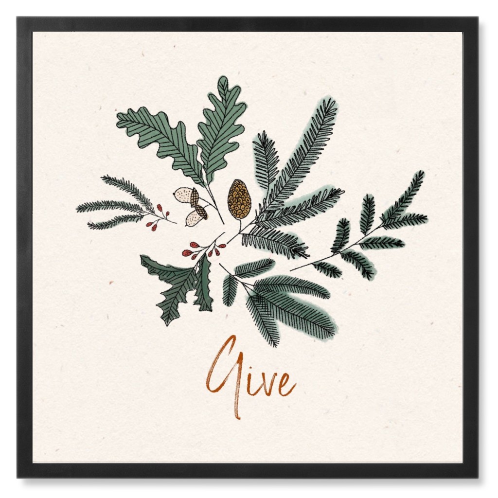 Give Leaves Photo Tile, Black, Framed, 8x8, Beige, Seaweed