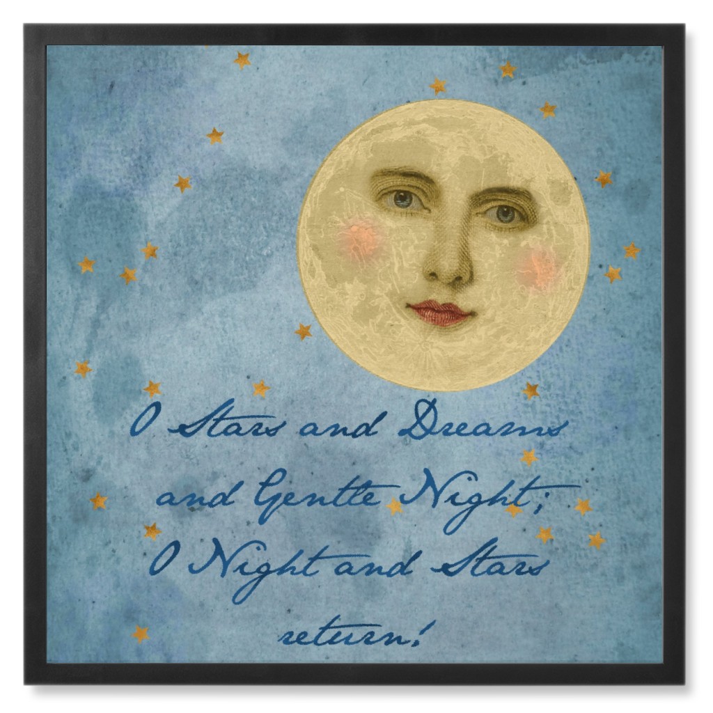 Moon, Stars and Dreams - Blue Photo Tile, Black, Framed, 8x8, Blue, True Blue
