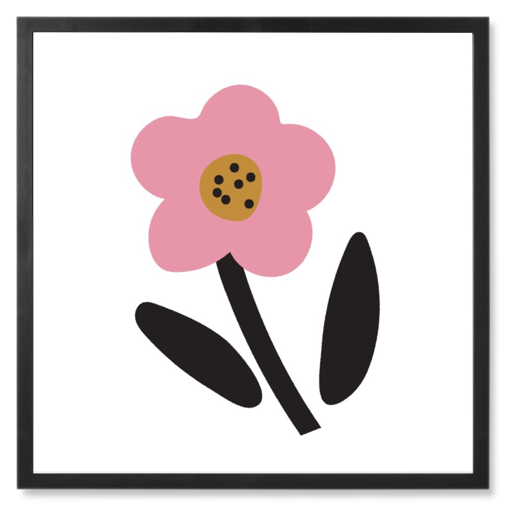 Fun Daisy Flower - Pink Photo Tile, Black, Framed, 8x8, Pink, Bright Pink