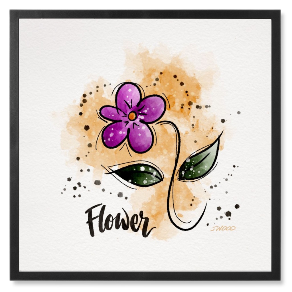Flower - Pink and Yellow Photo Tile, Black, Framed, 8x8, Pink