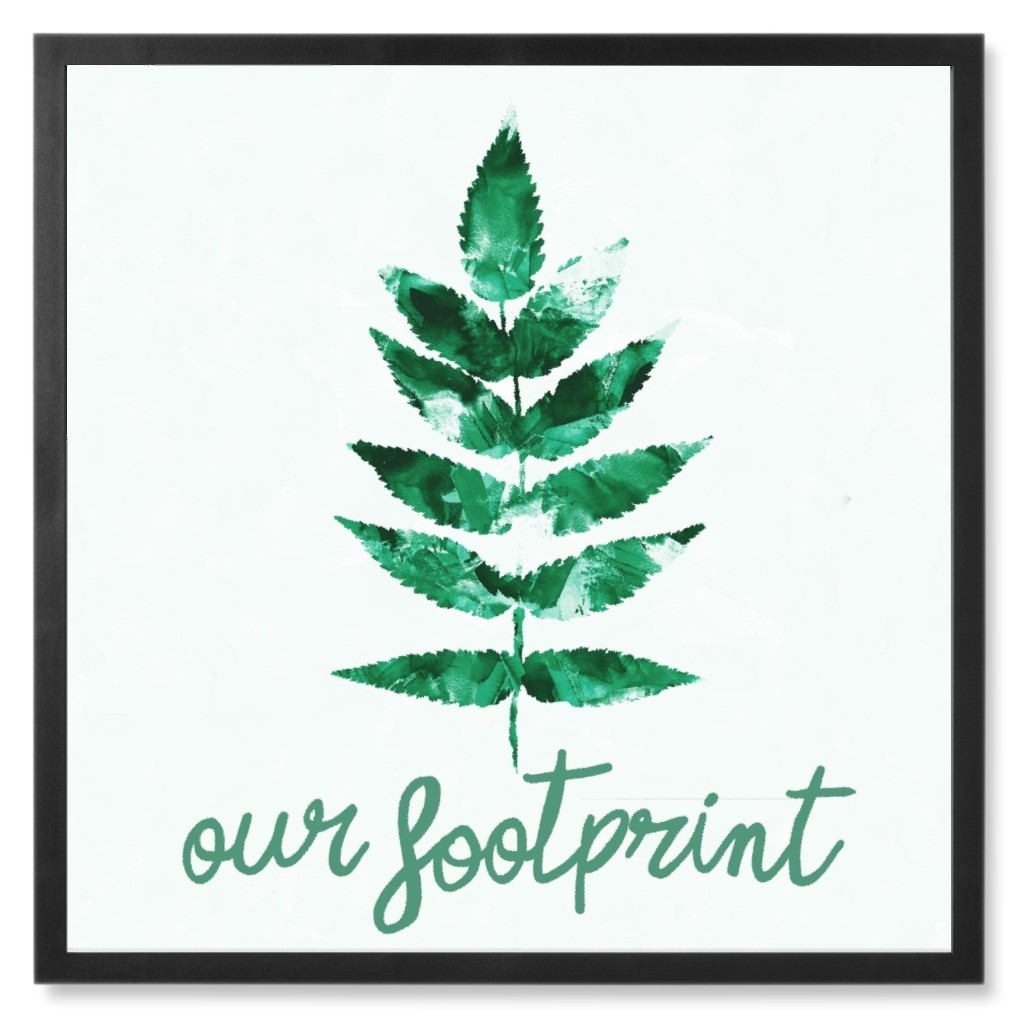Our Footprint Botanical Leaf - Green Photo Tile, Black, Framed, 8x8, Green