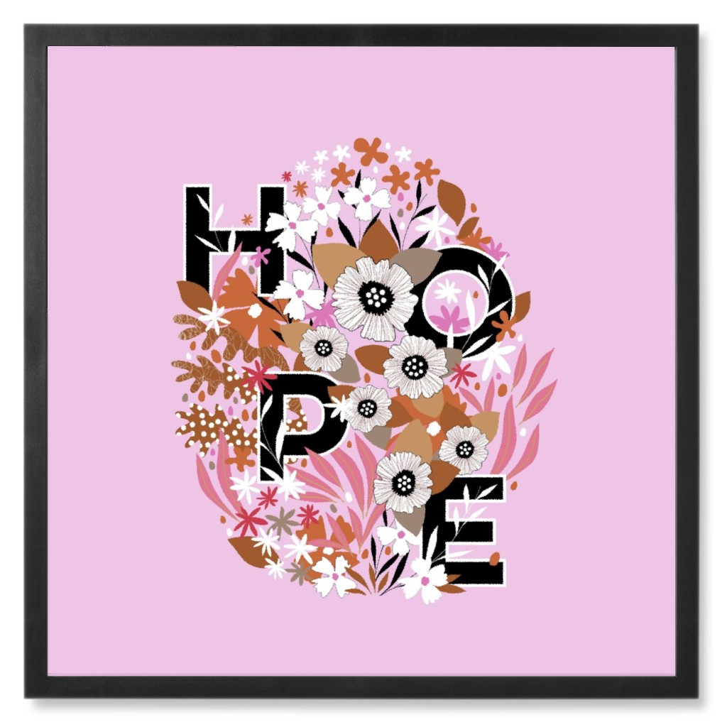 Floral Hope Photo Tile, Black, Framed, 8x8, Pink, Pansy