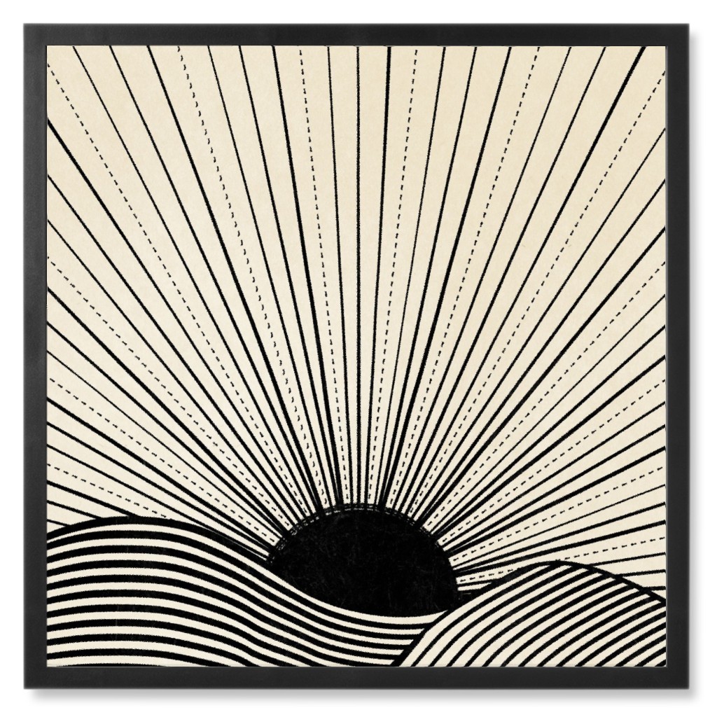 Sun Scene Photo Tile, Black, Framed, 8x8, Beige, Pebble