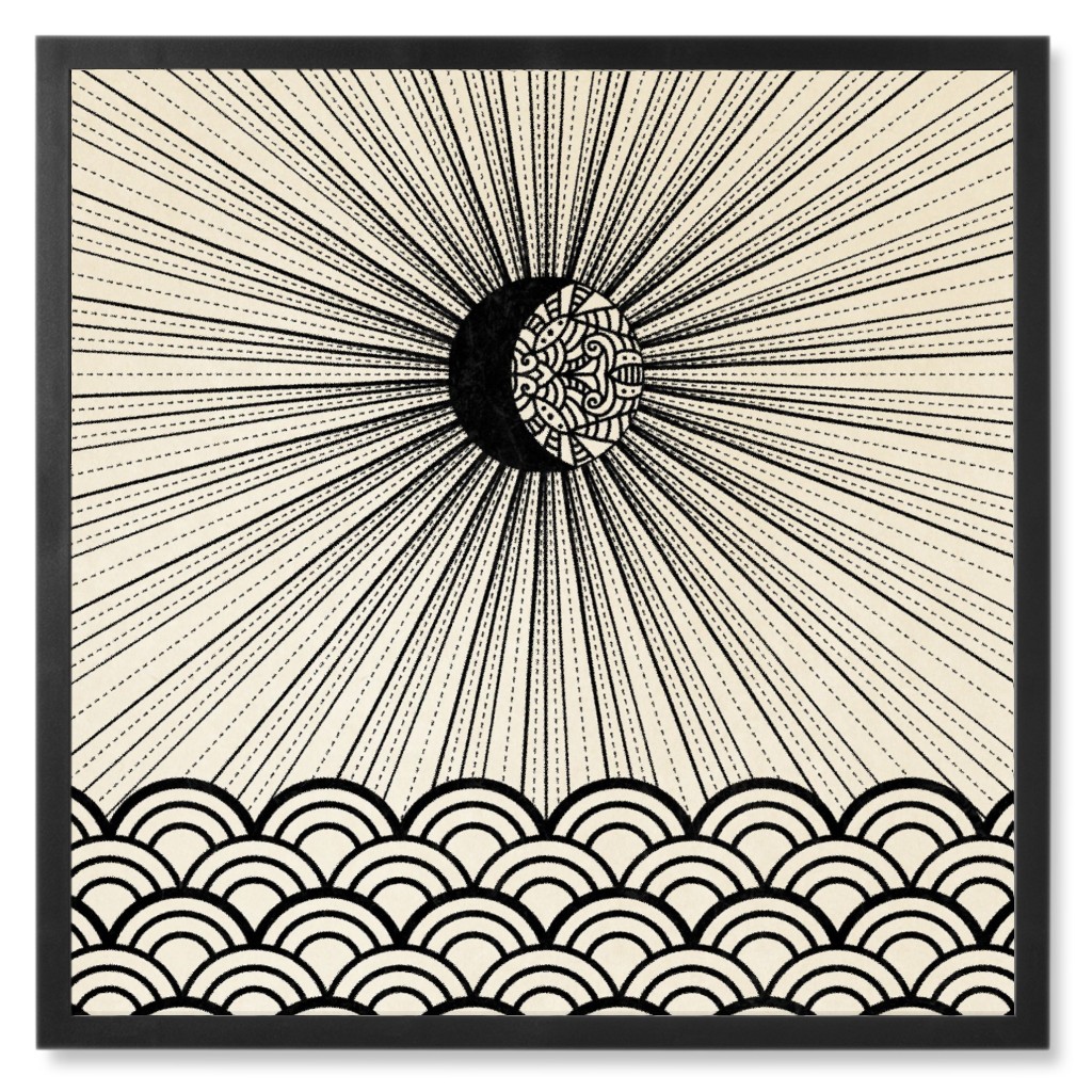 Moon Scene Photo Tile, Black, Framed, 8x8, Beige, Pebble