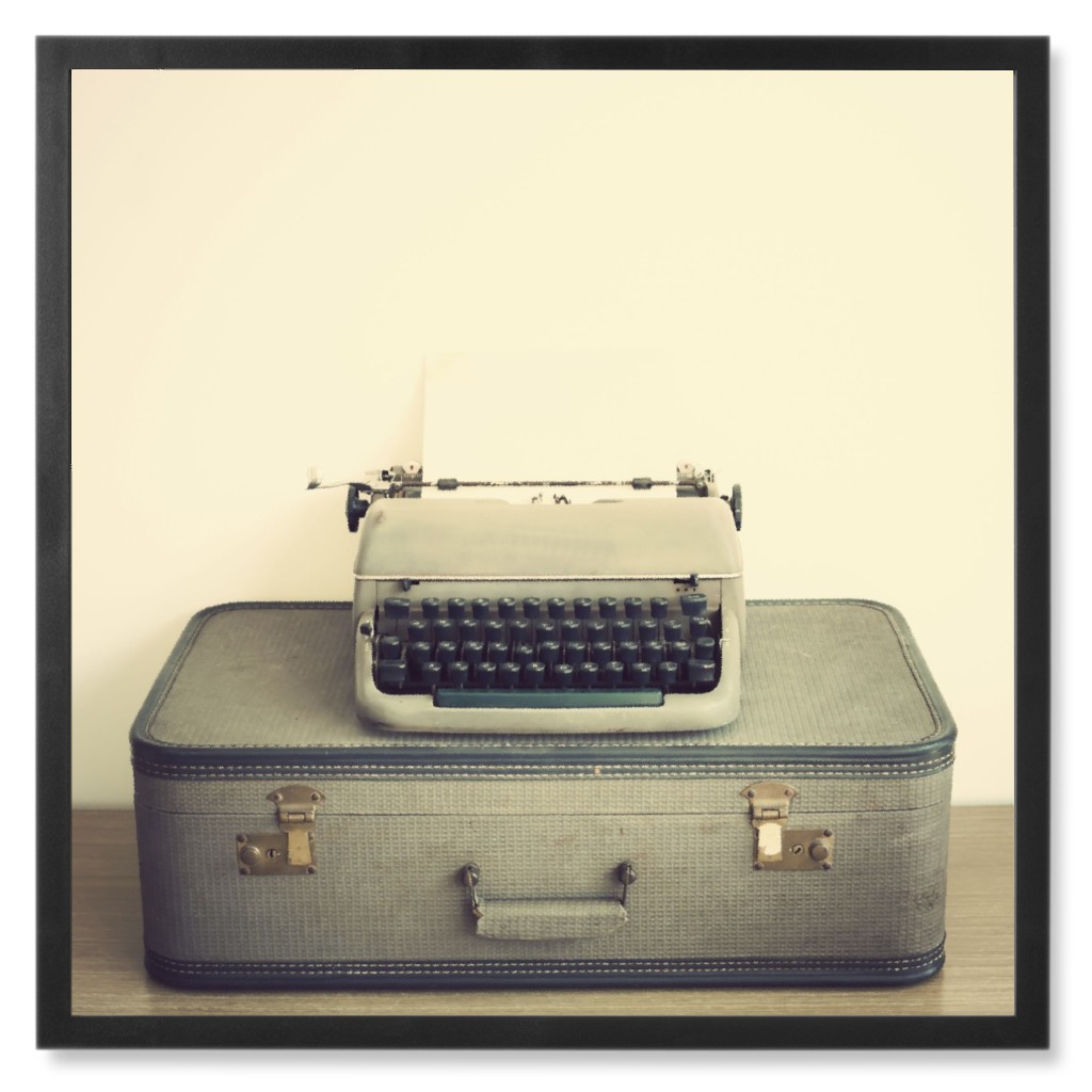 Vintage Typewriter Photo Tile, Black, Framed, 8x8, Beige, Pearl
