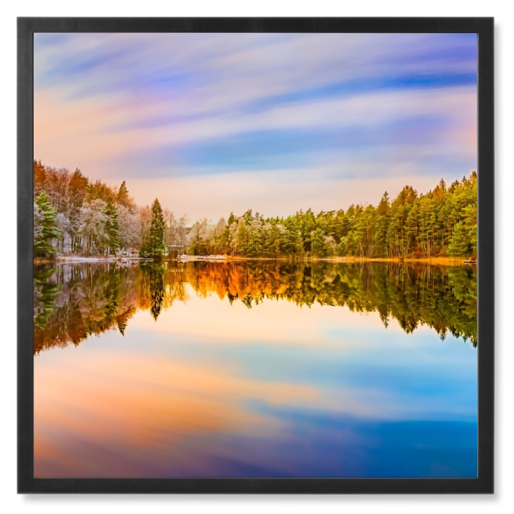 Frost Meets Green Photo Tile, Black, Framed, 8x8, Multicolor