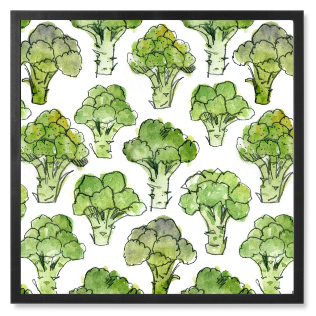 Broccoli - Green Photo Tile, Black, Framed, 8x8, Green, Classic Green