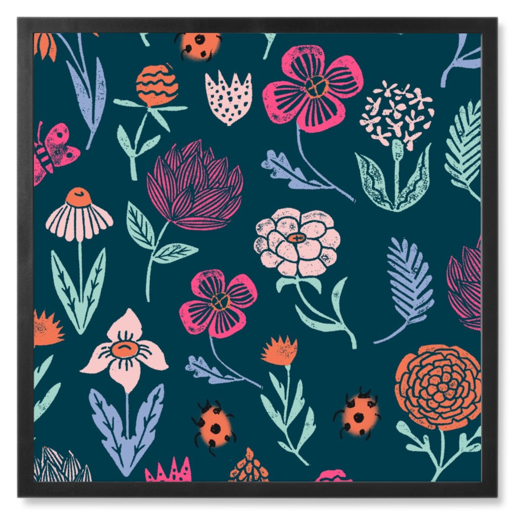 Spring Botanicals Linocut - Multi Photo Tile, Black, Framed, 8x8, Multicolor
