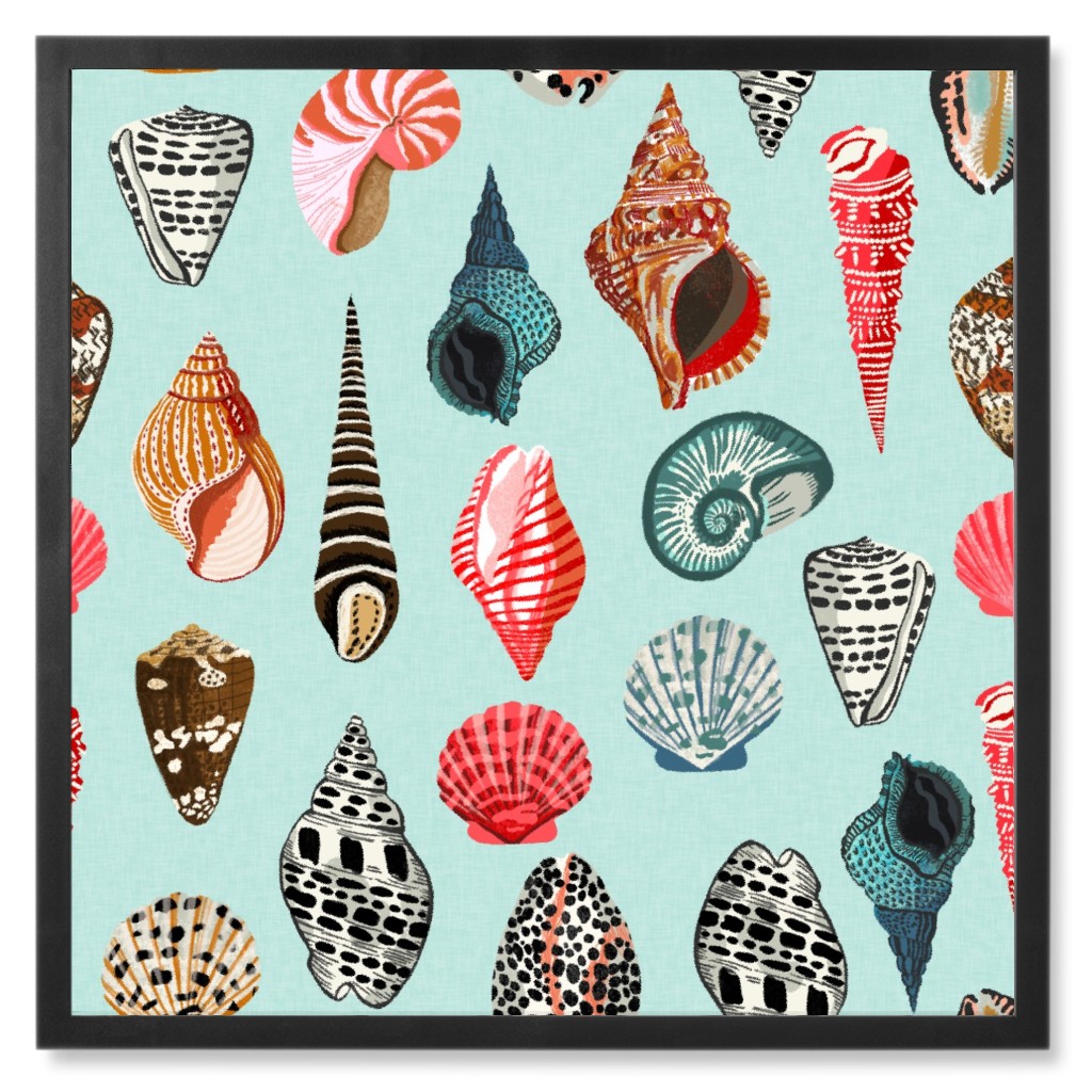 Seashells Beach Summer - Mint Photo Tile, Black, Framed, 8x8, Multicolor