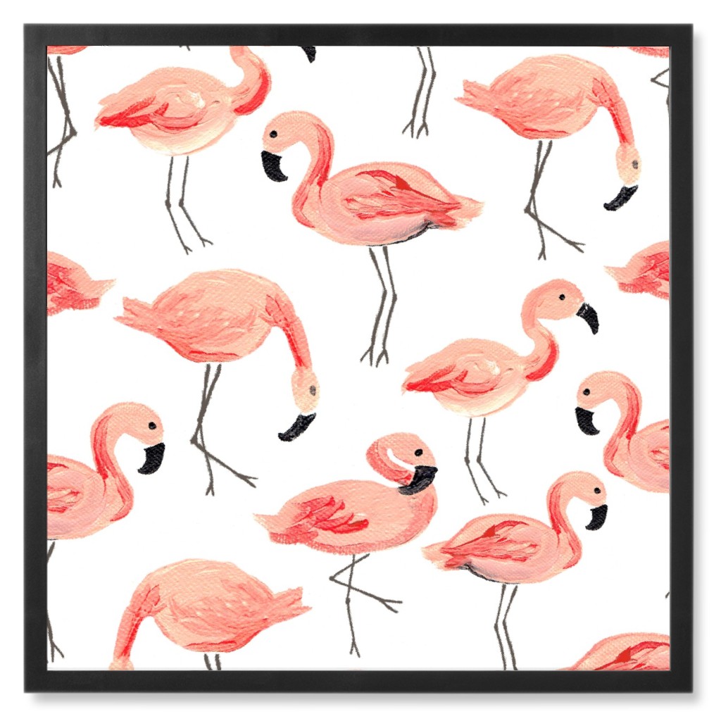Flamingo Party - Pink Photo Tile, Black, Framed, 8x8, Pink